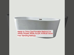 Çin'de yapıldı Yetişkinler için oval taşınabilir banyo duş beyaz akrilik yapay taş serbest ayakta banyo
