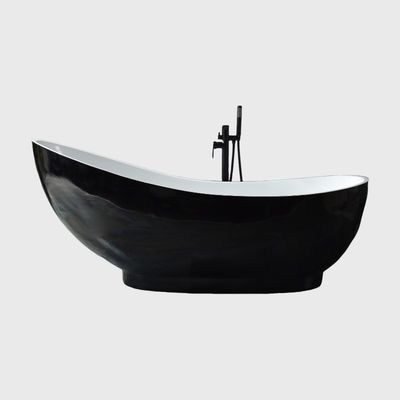 Narrow Corner Jetted Black Acrylic Bathtub Freestanding Double Slipper 72 Inch
