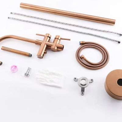 Brushed Rose Gold Copper Freestanding Tub Faucet Shower Mixer OEM
