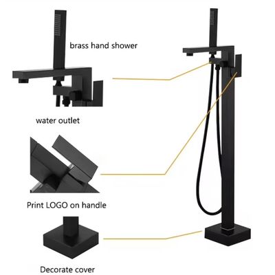 Floor Freestanding Tub Faucet Brass Black Single Hole Faucet 4inch