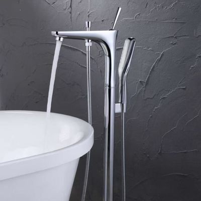 Modern Brass Chrome Bathtub Faucet Floor Mount Acrylic Clawfoot Tub