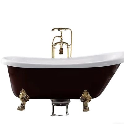 Red Acrylic Slipper Bathtub with 5-year Warranty and Customizable Size for Freestanding Installation