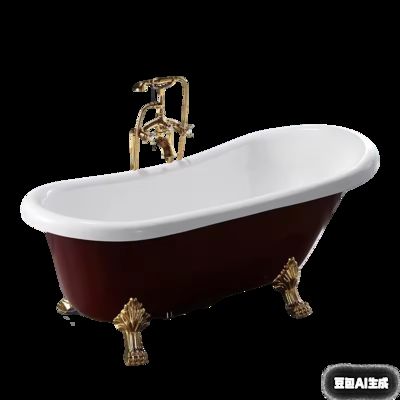 Red Acrylic Slipper Bathtub with 5-year Warranty and Customizable Size for Freestanding Installation