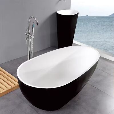 Customized 1500x750x720mm Matte Black Acrylic Free Standing Bathtub with Seamless Bonding and Drainer