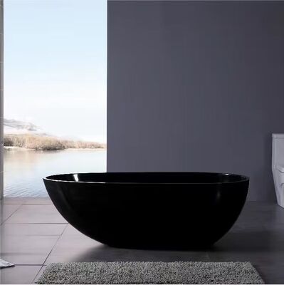Customized 1500x750x720mm Matte Black Acrylic Free Standing Bathtub with Seamless Bonding and Drainer