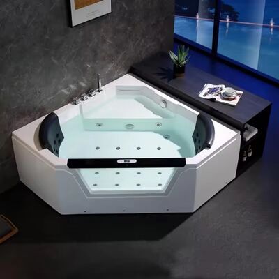 Luxury Corner Whirlpool Bathtub with LED Light and Acrylic Material for 2 Persons, Size 1500x750x720mm