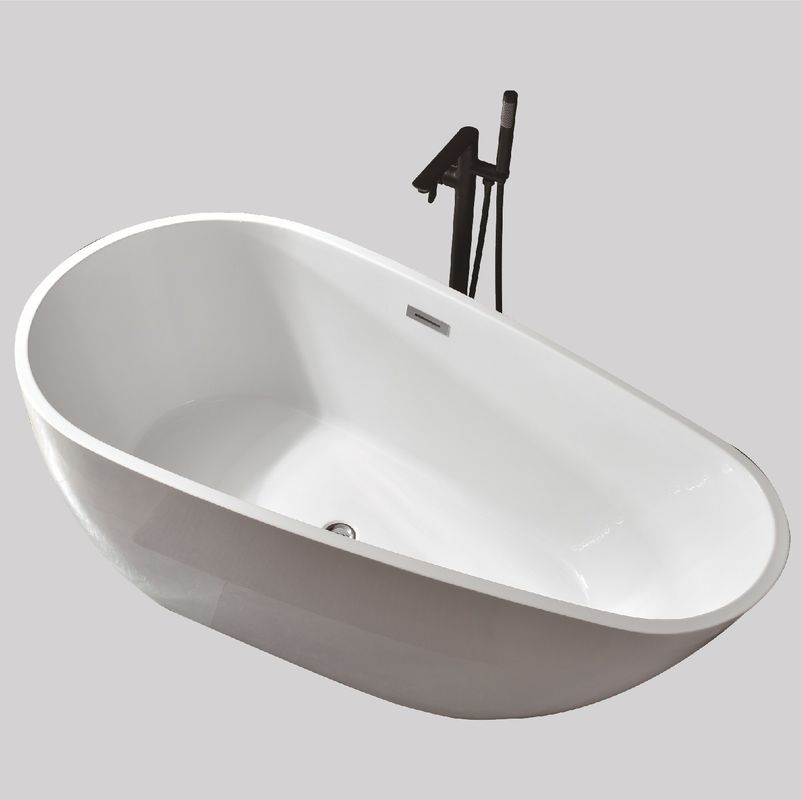 Deep Soaking Oval Acrylic Free Standing Bathtubs Solid Glossy Freestanding Jetted Whirlpool Tub