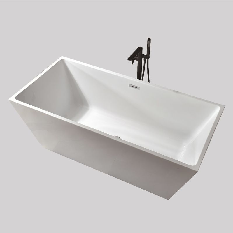 Luxury Acrylic Rectangular Freestanding Tub Soaking Whirlpool Modern 110 lbs
