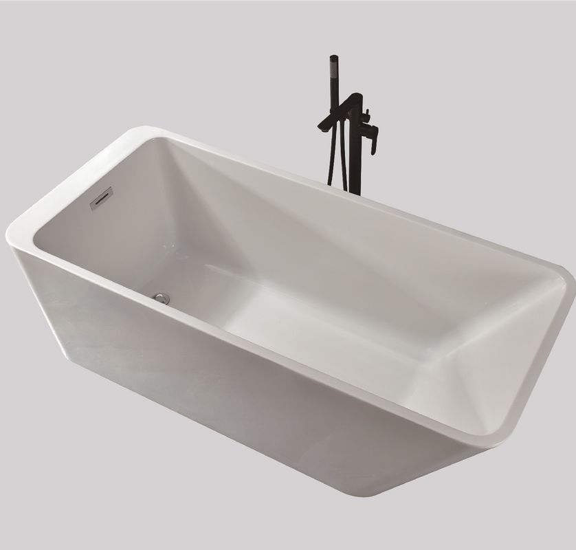 Contemporary White Acrylic Jetted Free Standing Tub Soaking Bathtub