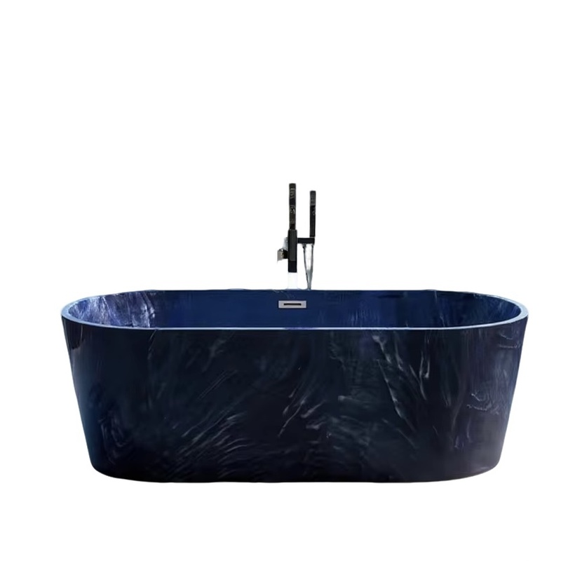 Luxury Modern Freestanding Acrylic Slipper Bathtub 1700x750x720mm Blue Marble Stone with 5-year Warranty