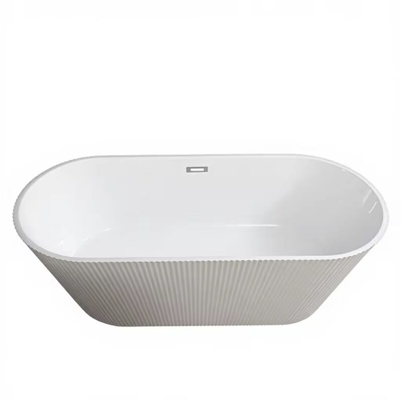 Freestanding Bath Tub Oval Bathtub for Indoor Soaking in Hotels and Villas or Household Linear Design White Tub