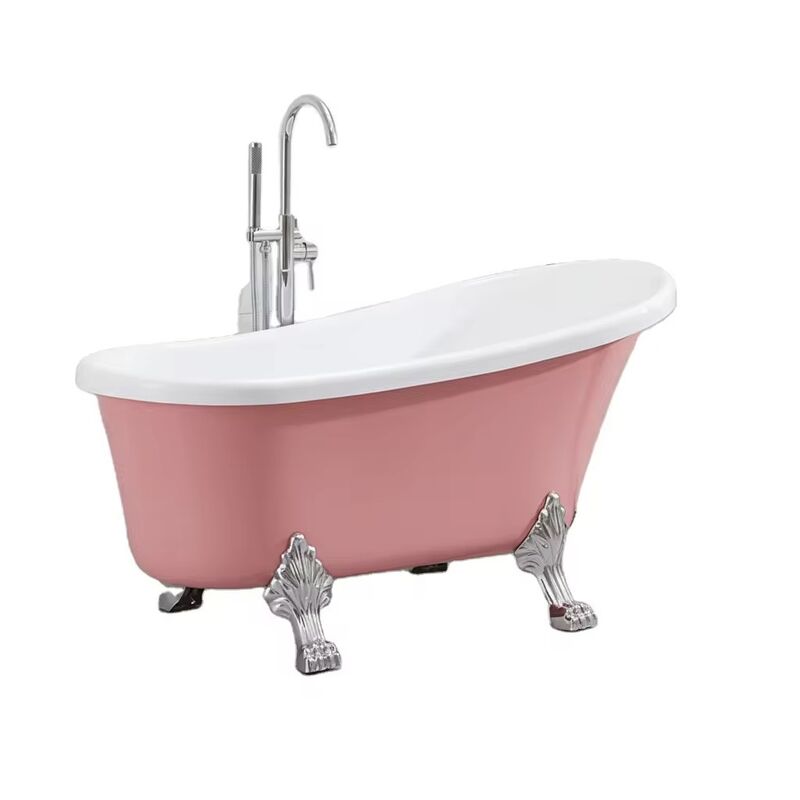 Modern Freestanding BathTub Oval Bathtub With Claw Feet for Indoor Soaking in Hotels and Villas or Household PINK Vintage Tub