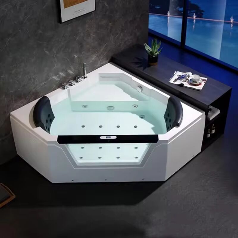 Luxury Corner Whirlpool Bathtub with LED Light and Acrylic Material for 2 Persons, Size 1500x750x720mm